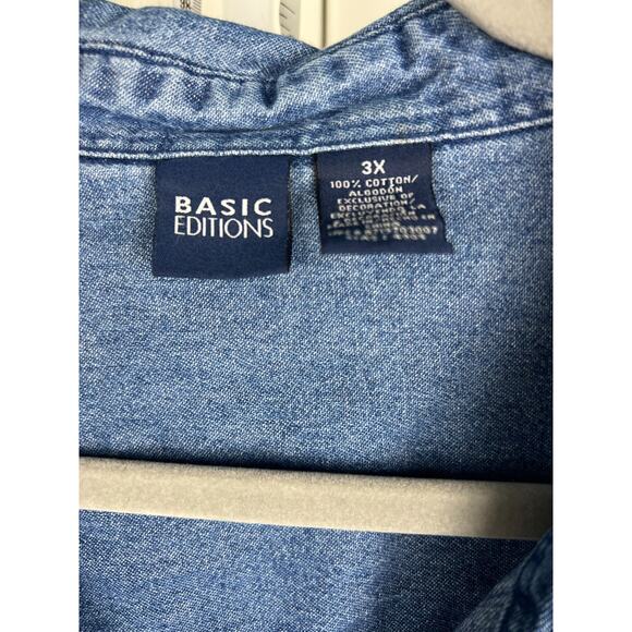 Womens Basic Editions 3X Denim Halloween Trick or Treat Embroidered Blouse Top - Picture 2 of 7